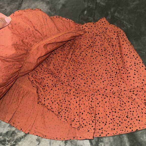 H&M Flounce Skirt with Frill Girl 16/18 Brick Red Polka Dot Cotton Elastic Waist - Picture 3 of 7